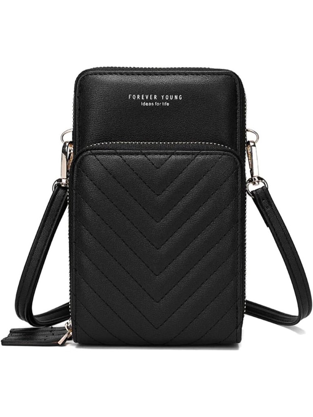 Women's Black Small Leather with Guitar Strap Crossbody bags with 2 Slots